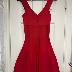 Armani Exchange Red V-Neck Fit & Flare Mini Dress